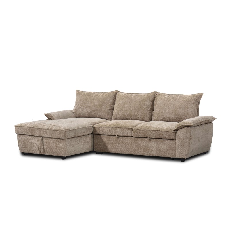 Canapé d'angle gauche convertible VINEA 4 places tissu chenille tramé taupe