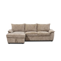 Canapé d'angle gauche convertible VINEA 4 places tissu chenille tramé taupe