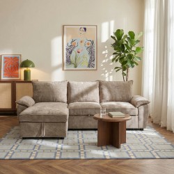 Canapé d'angle gauche convertible VINEA 4 places tissu chenille tramé taupe