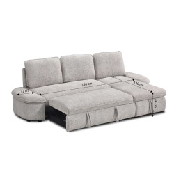 Canapé d'angle convertible et réversible LORMA 4 places tissu chenille tramé beige