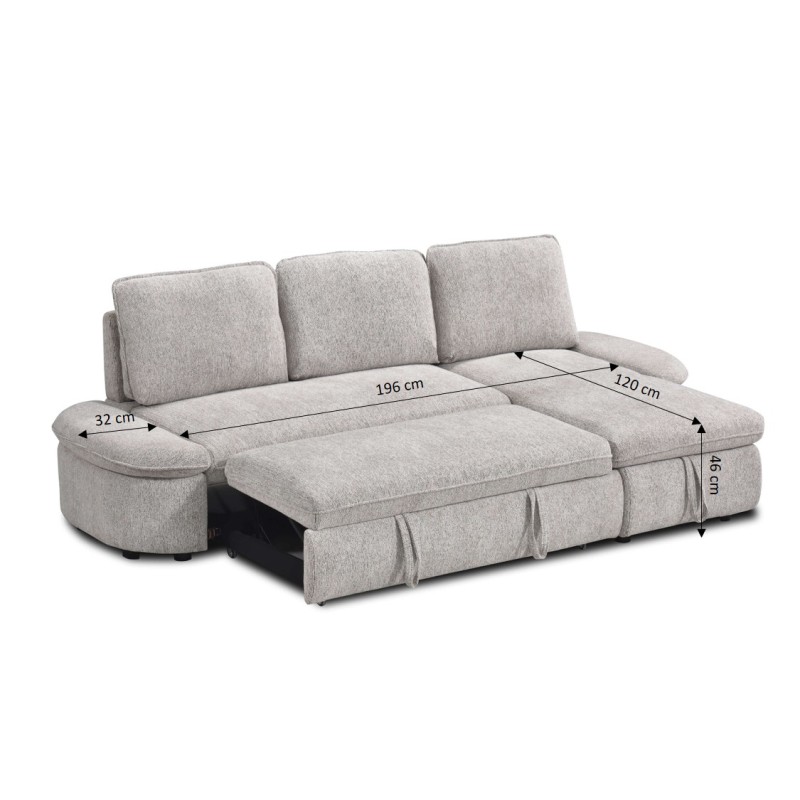 Canapé d'angle convertible et réversible LORMA 4 places tissu chenille tramé beige