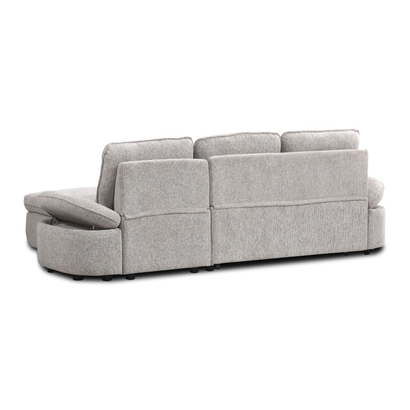 Canapé d'angle convertible et réversible LORMA 4 places tissu chenille tramé beige