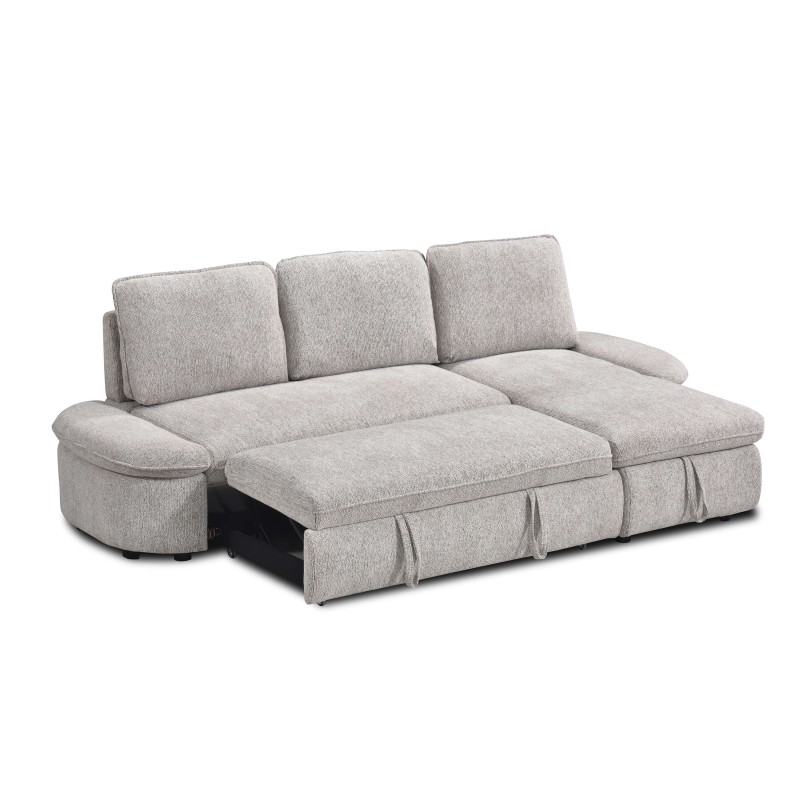 Canapé d'angle convertible et réversible LORMA 4 places tissu chenille tramé beige