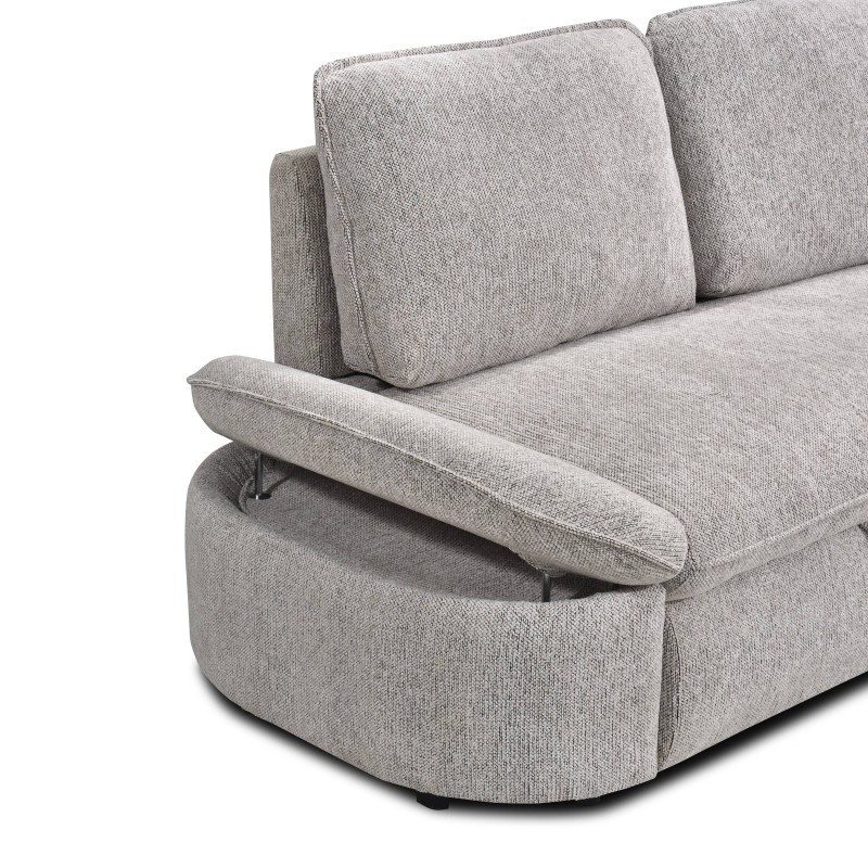 Canapé d'angle convertible et réversible LORMA 4 places tissu chenille tramé beige
