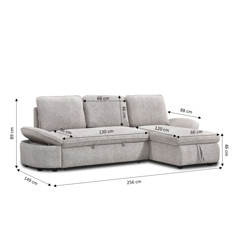 Canapé d'angle convertible et réversible LORMA 4 places tissu chenille tramé beige