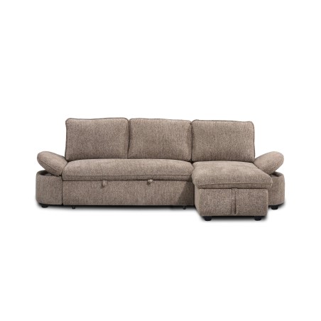 Divano letto ad angolo reversibile a 4 posti LORMA in tessuto ciniglia twill marrone