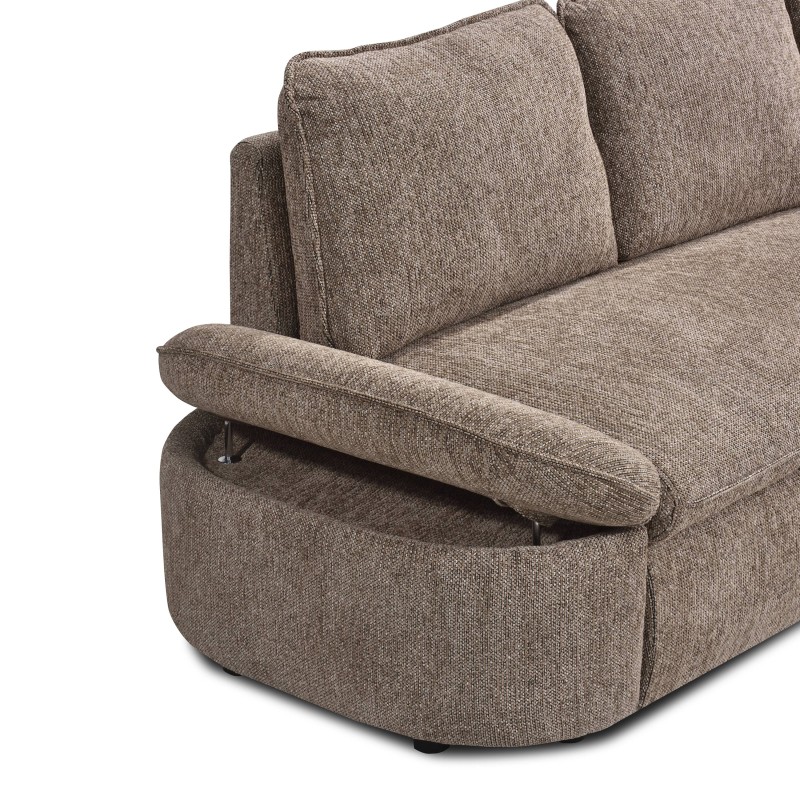 Canapé d'angle convertible et réversible LORMA 4 places tissu chenille tramé marron