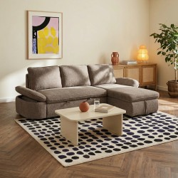 Canapé d'angle convertible et réversible LORMA 4 places tissu chenille tramé marron