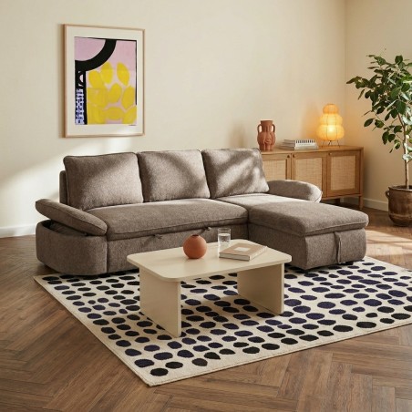 Divano letto ad angolo reversibile a 4 posti LORMA in tessuto ciniglia twill marrone
