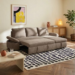 Canapé d'angle convertible et réversible LORMA 4 places tissu chenille tramé marron