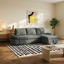 Canapé d'angle convertible et réversible LORMA 4 places tissu chenille tramé vert