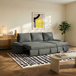 Canapé d'angle convertible et réversible LORMA 4 places tissu chenille tramé vert
