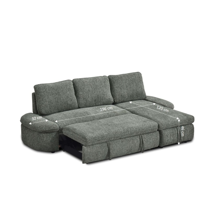 Canapé d'angle convertible et réversible LORMA 4 places tissu chenille tramé vert