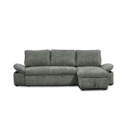 Canapé d'angle convertible et réversible LORMA 4 places tissu chenille tramé vert
