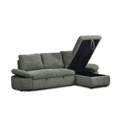 Canapé d'angle convertible et réversible LORMA 4 places tissu chenille tramé vert