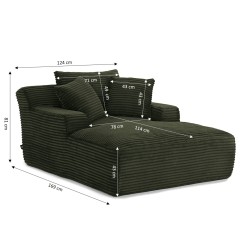 KENEDY 1-Sitzer-Sofa, fest, tief, komprimiert, gerade, aus grünem Cord