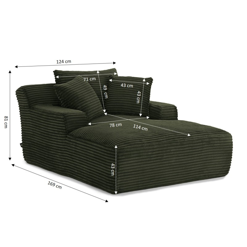 KENEDY 1-Sitzer-Sofa, fest, tief, komprimiert, gerade, aus grünem Cord