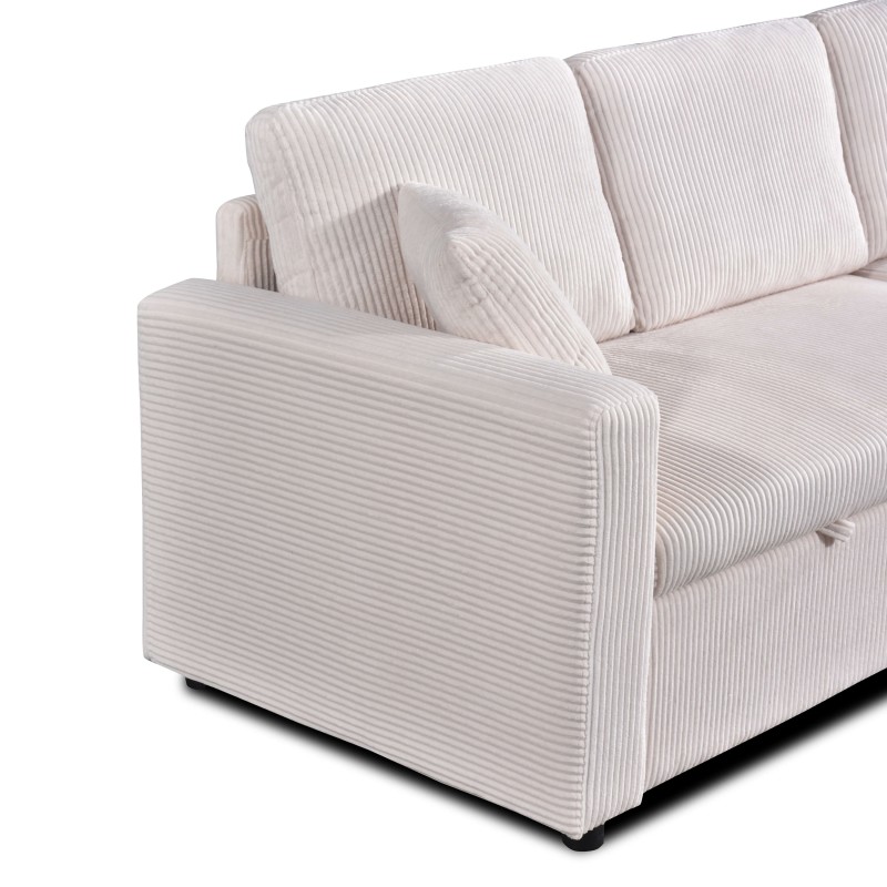 Canapé d'angle convertible et réversible ASPEN 4 places velours côtelé beige