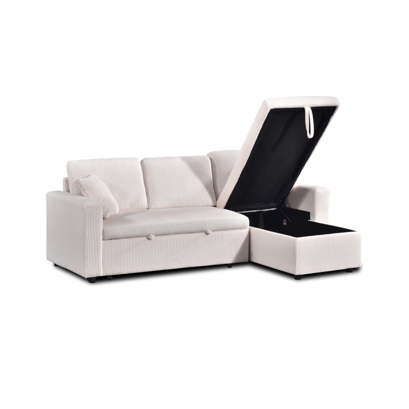 Canapé d'angle convertible et réversible ASPEN 4 places velours côtelé beige