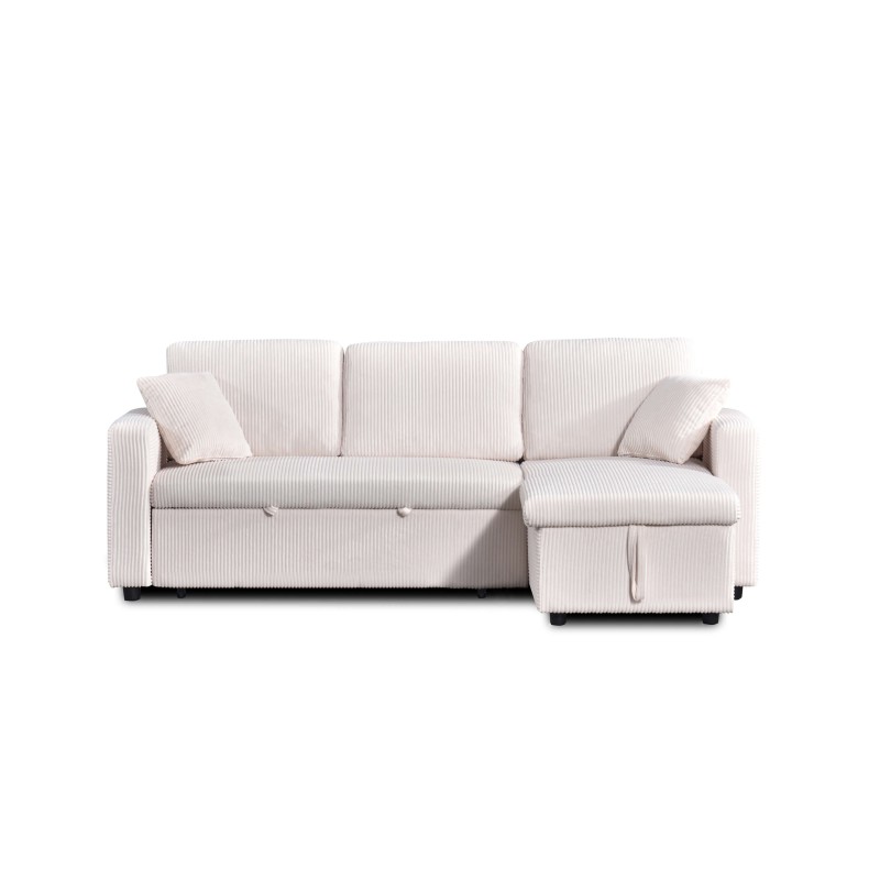 Canapé d'angle convertible et réversible ASPEN 4 places velours côtelé beige