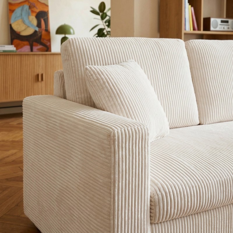 Canapé d'angle convertible et réversible ASPEN 4 places velours côtelé beige