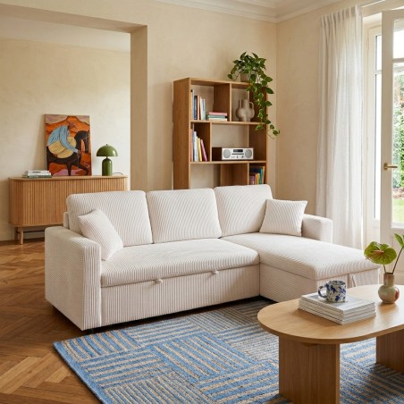 ASPEN 4-Sitzer-Ecksofa aus beigem Cord, umkehrbar und ausziehbar