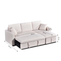 Canapé d'angle convertible et réversible ASPEN 4 places velours côtelé beige