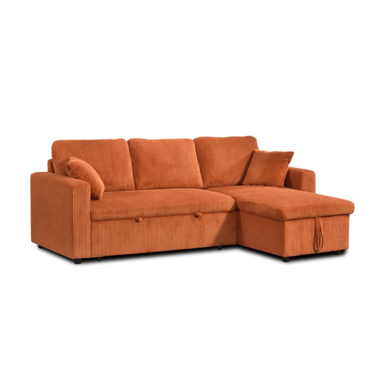Canapé d'angle convertible et réversible ASPEN 4 places velours côtelé terracotta