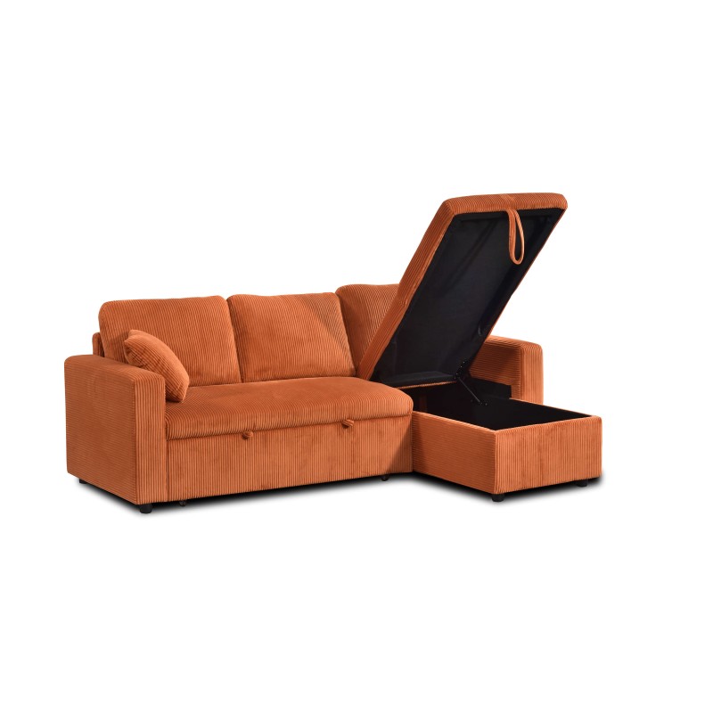 Canapé d'angle convertible et réversible ASPEN 4 places velours côtelé terracotta