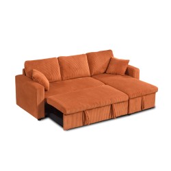 Canapé d'angle convertible et réversible ASPEN 4 places velours côtelé terracotta