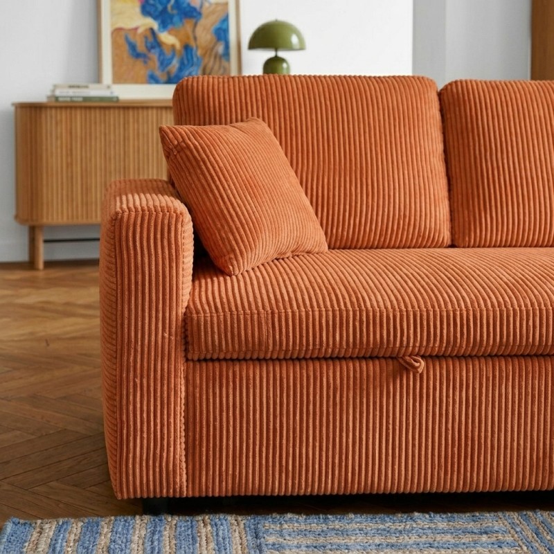 Canapé d'angle convertible et réversible ASPEN 4 places velours côtelé terracotta