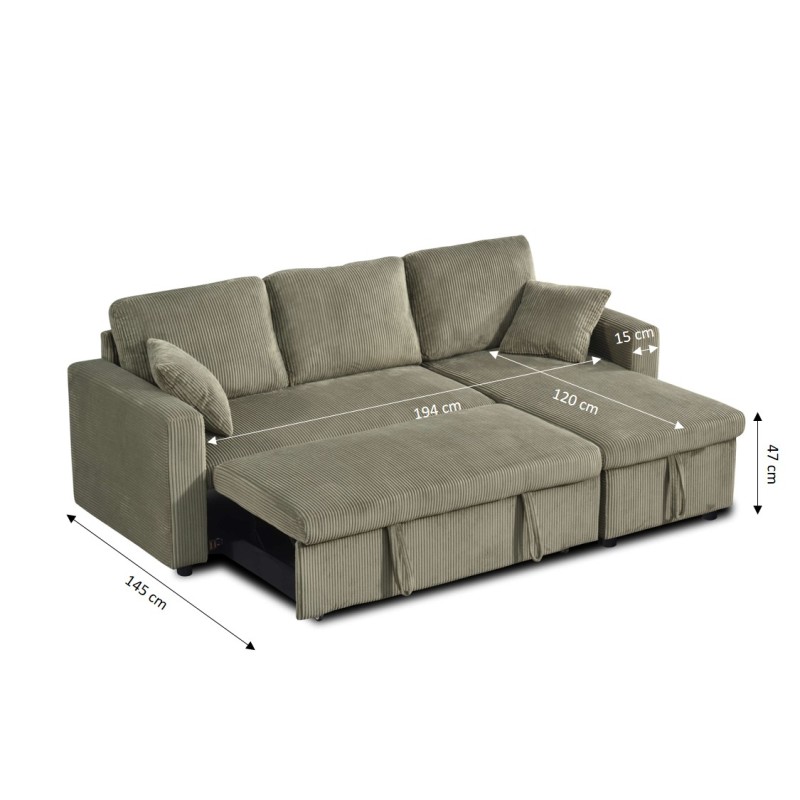 Canapé d'angle convertible et réversible ASPEN 4 places velours côtelé vert
