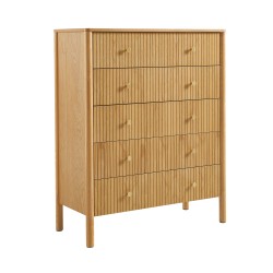 Commode CLEO placage chêne 5 tiroirs 90cm