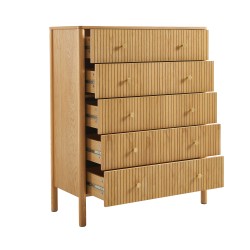 Commode CLEO placage chêne 5 tiroirs 90cm
