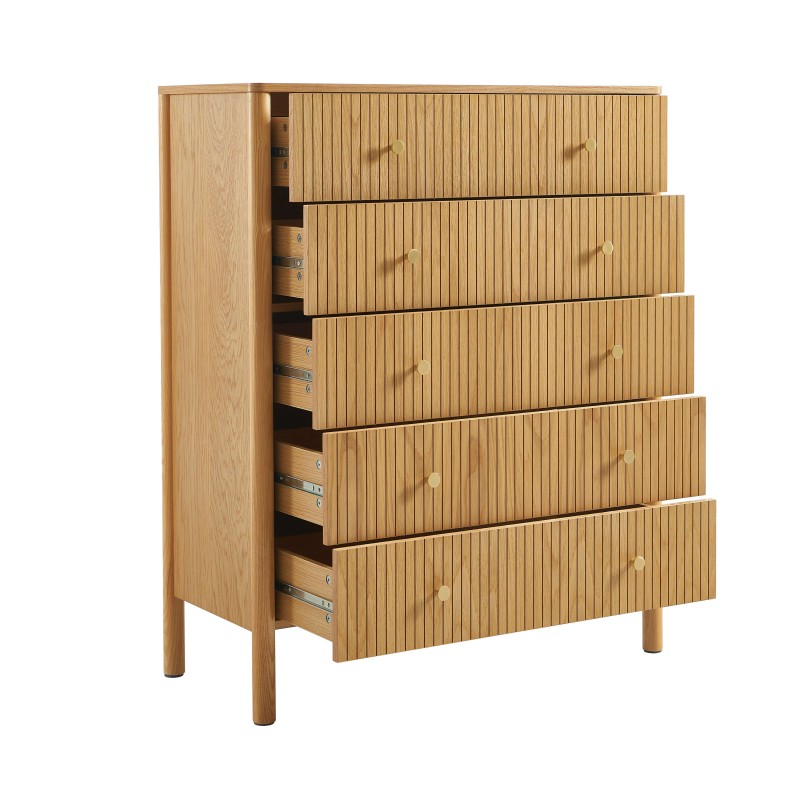 Commode CLEO placage chêne 5 tiroirs 90cm