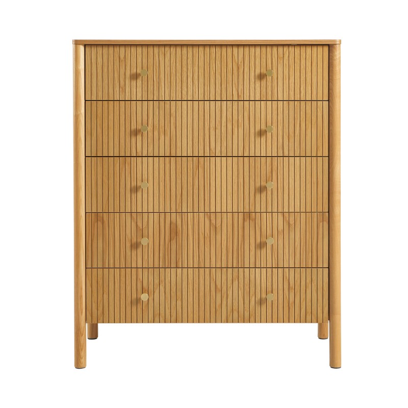 Commode CLEO placage chêne 5 tiroirs 90cm