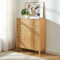 Commode CLEO placage chêne 5 tiroirs 90cm