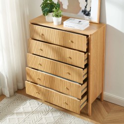 Commode CLEO placage chêne 5 tiroirs 90cm