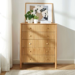 Commode CLEO placage chêne 5 tiroirs 90cm