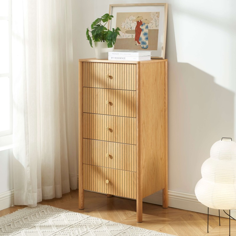 CLEO 55 cm Kommode mit 5 Schubladen und Eichenfurnier