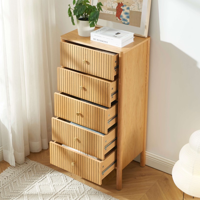 CLEO 55 cm Kommode mit 5 Schubladen und Eichenfurnier