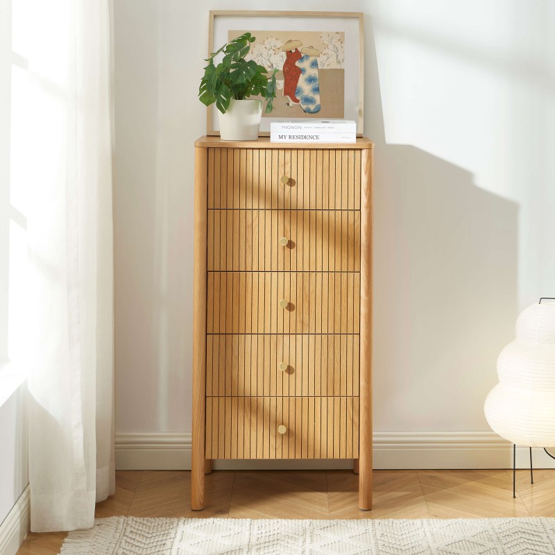 CLEO 55 cm Kommode mit 5 Schubladen und Eichenfurnier