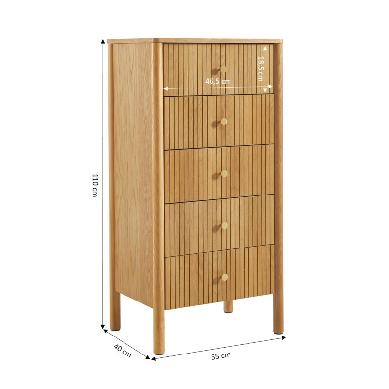 CLEO 55 cm Kommode mit 5 Schubladen und Eichenfurnier