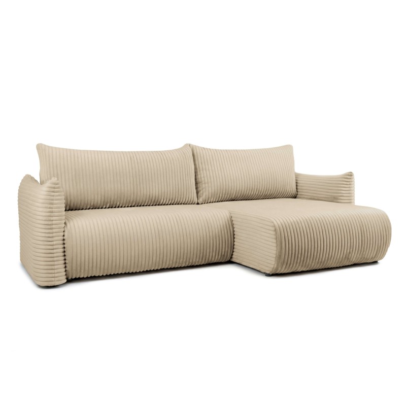 Canapé d'angle convertible et réversible GLORIA 4 places velours côtelé beige