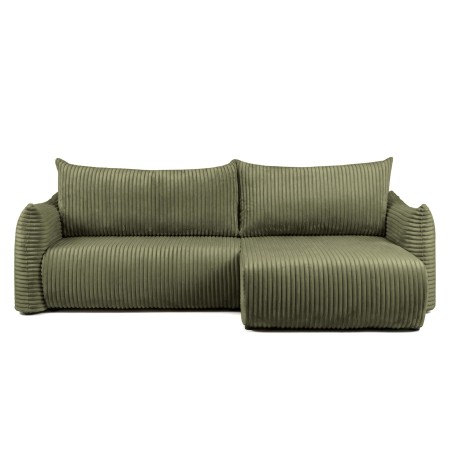 GLORIA 4-Sitzer-Ecksofa mit Schlaffunktion und Wendefunktion aus grünem Cord