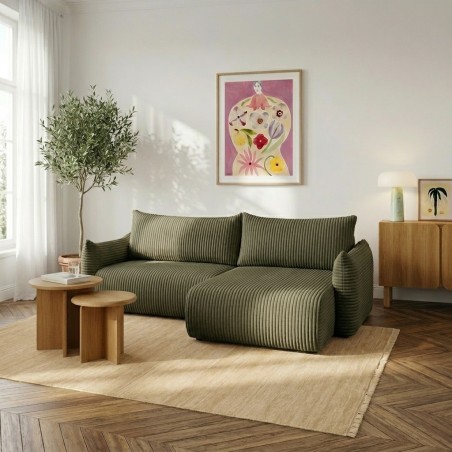 GLORIA 4-Sitzer-Ecksofa mit Schlaffunktion und Wendefunktion aus grünem Cord