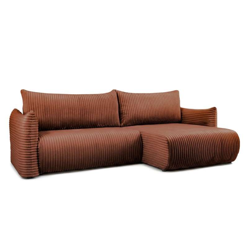 Canapé d'angle convertible et réversible GLORIA 4 places velours côtelé terracotta