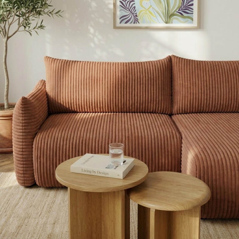 Canapé d'angle convertible et réversible GLORIA 4 places velours côtelé terracotta