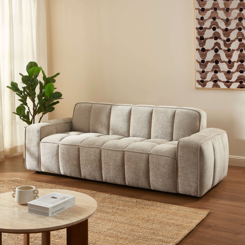 Canapé ALISTAIR 3 places tissu chenille beige