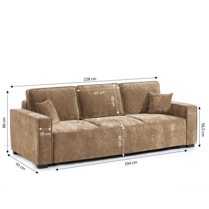 Canapé droit convertible GAVI 3 places tissu marron